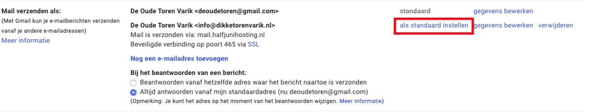 standaard mailadres wijzigen